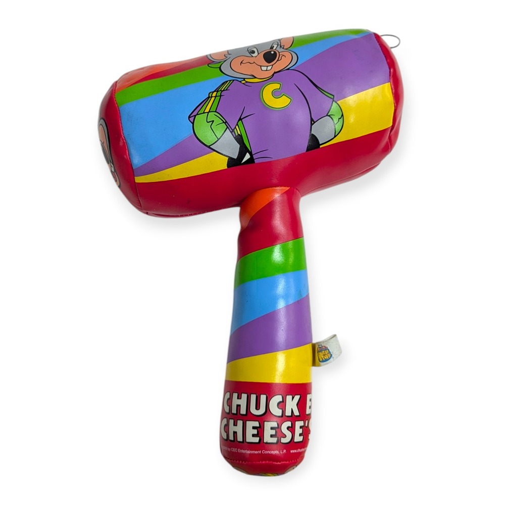 Vintage Chuck E Cheese Rainbow Plush Hammer Mallet Toy 2010 Good Stuff 10.5 Inch